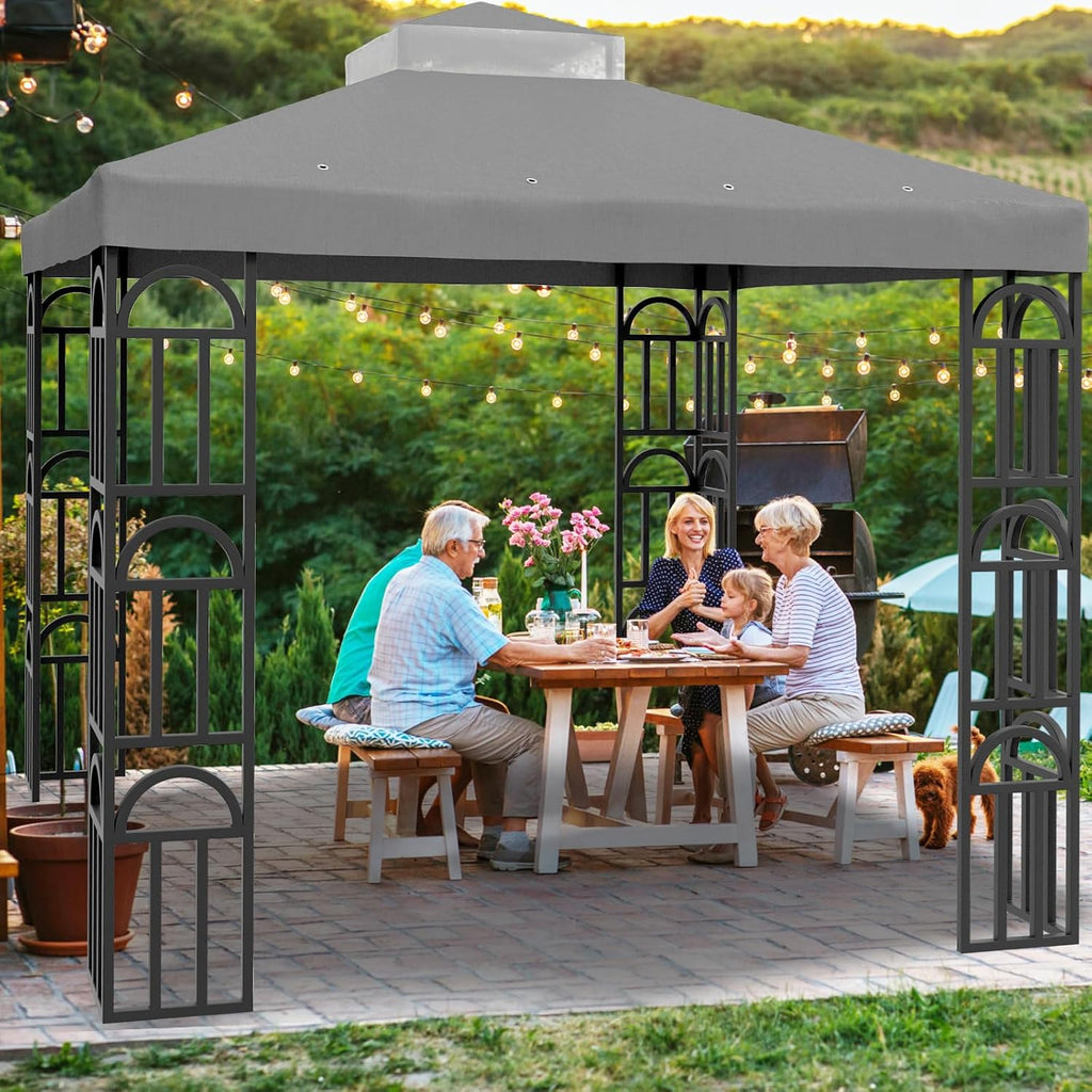 10'x10' Replacement Canopy Top Cover for Gazebo, Double-Tiered Cover for Sunshade and Grill Gazebos, Water-Resistant Polyester Canopy for Yard, Patio, Garden (Gray)