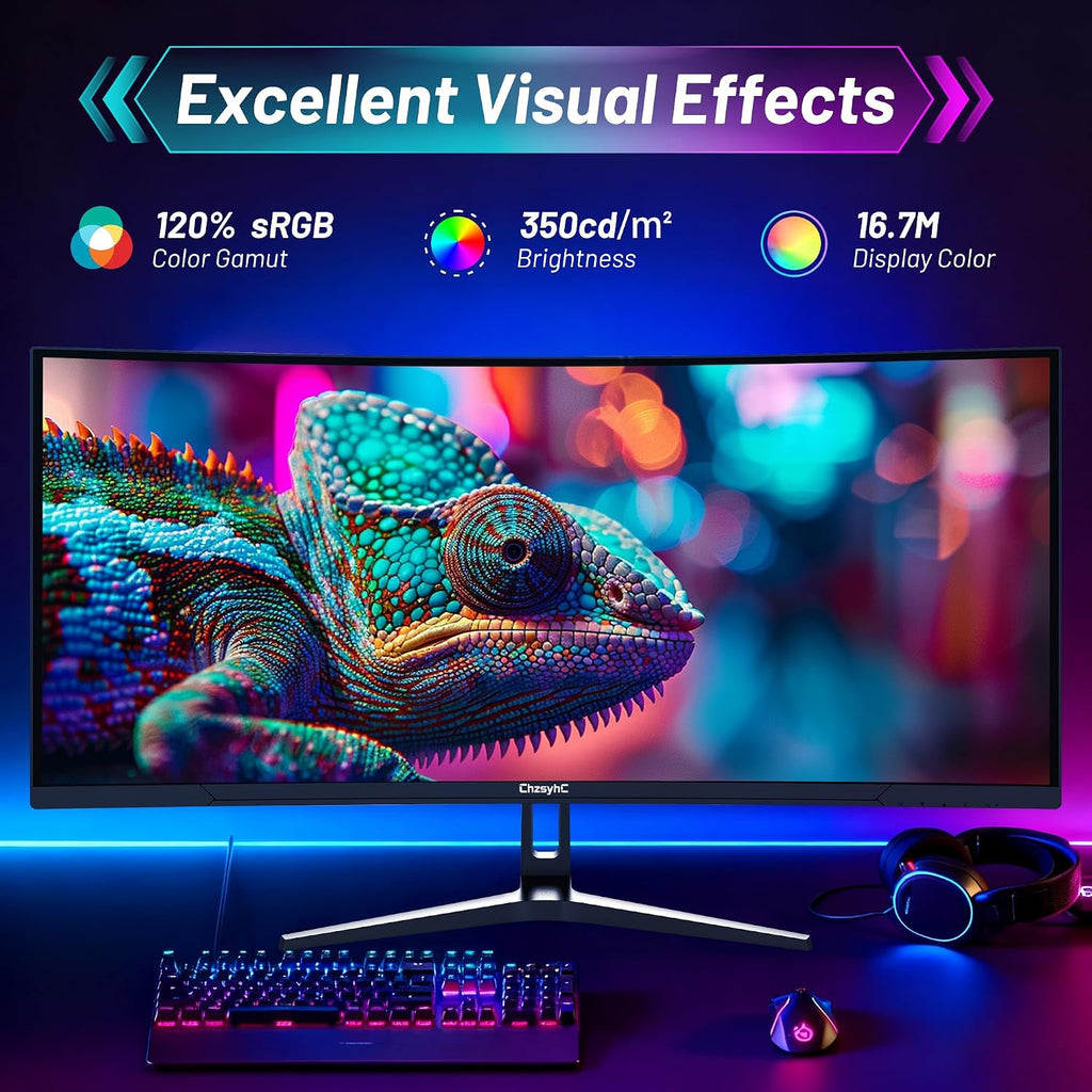 34 Inch Ultrawide Curved Gaming Monitor - WQHD 3440x1440p, 165Hz, 120% sRGB, FreeSync, VESA Mountable (DP&HDMI Cable Incl.) - Immersive PC Monitor for Gamers & Professionals, Black