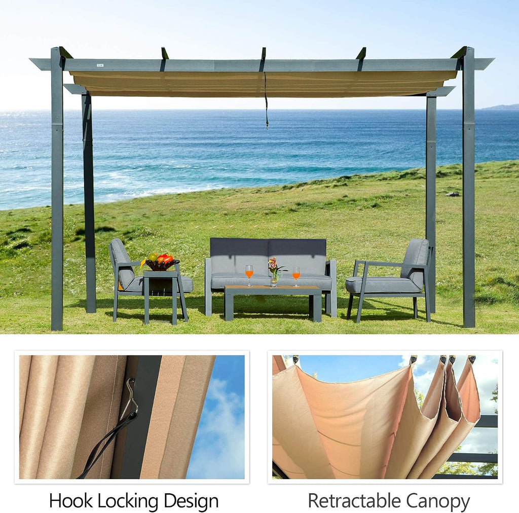 Domi Outdoor Living 10' X 13' Outdoor Retractable Pergola with Weather-Resistant Canopy Aluminum Garden Pergola Patio Grill Gazebo for Courtyard