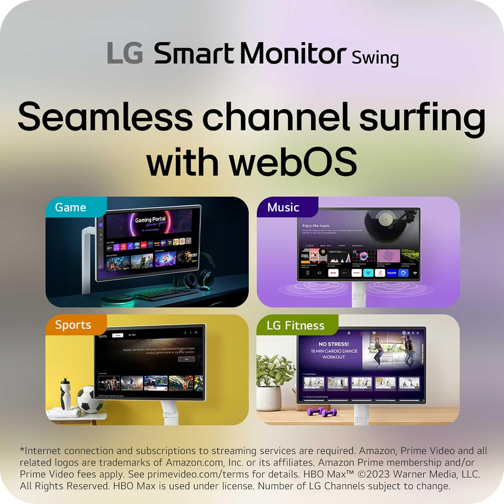 LG Smart Monitor Swing 32U889SA-W 32-Inch 4K UHD (3840x2160) IPS Touchscreen on a Fully Adjustable Wheeled Base HDR10, webOS, Built-in Speaker, HDMI, USB Type-C, Tilt/Height/Swivel/Pivot Stand, White