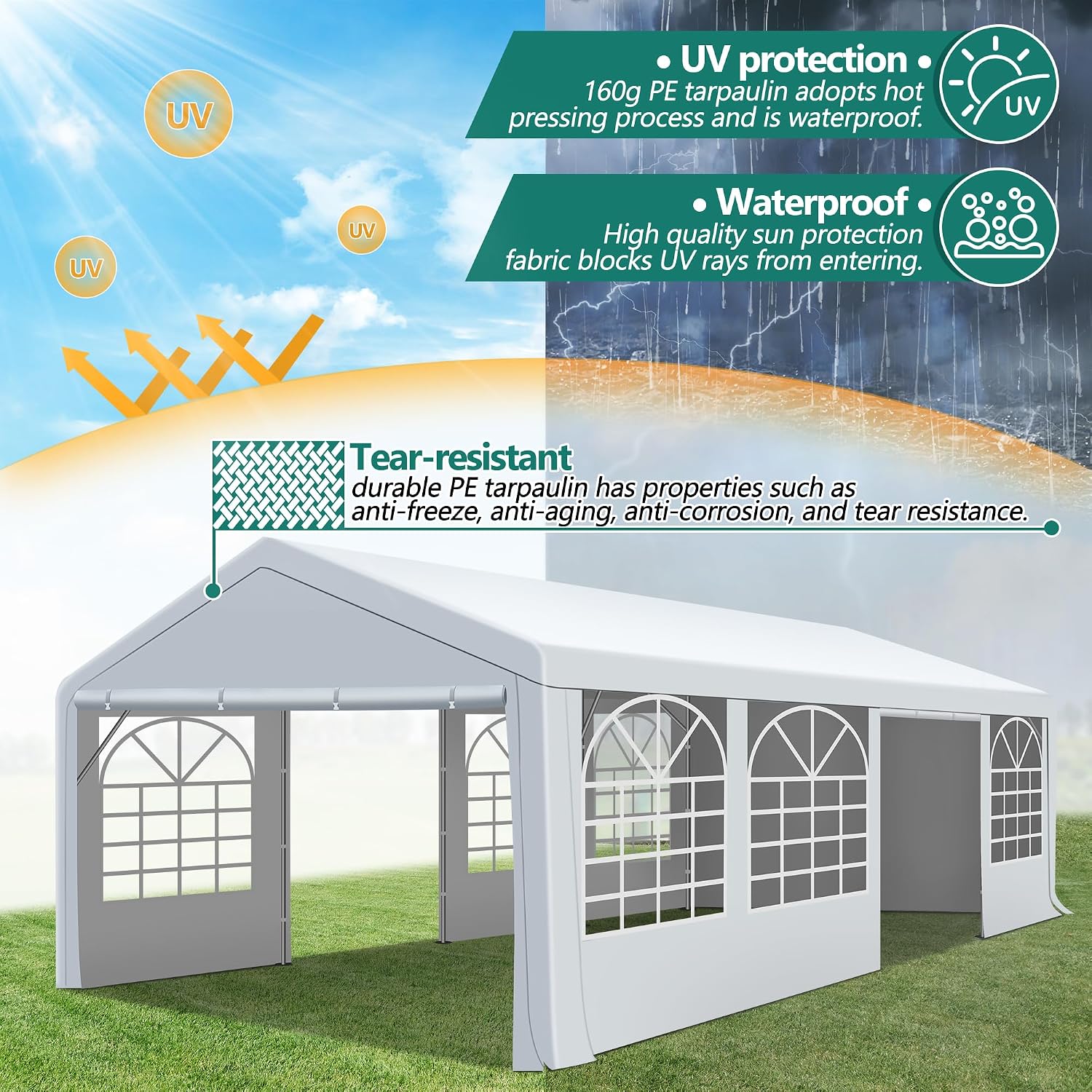 GARTOO 13' x 26' Heavy Duty Party Tent - Event Shelter Canopy Outdoor Wedding Gazebo with 4 Sand Bags for Wedding, Birthday Party, Outdoor Event
