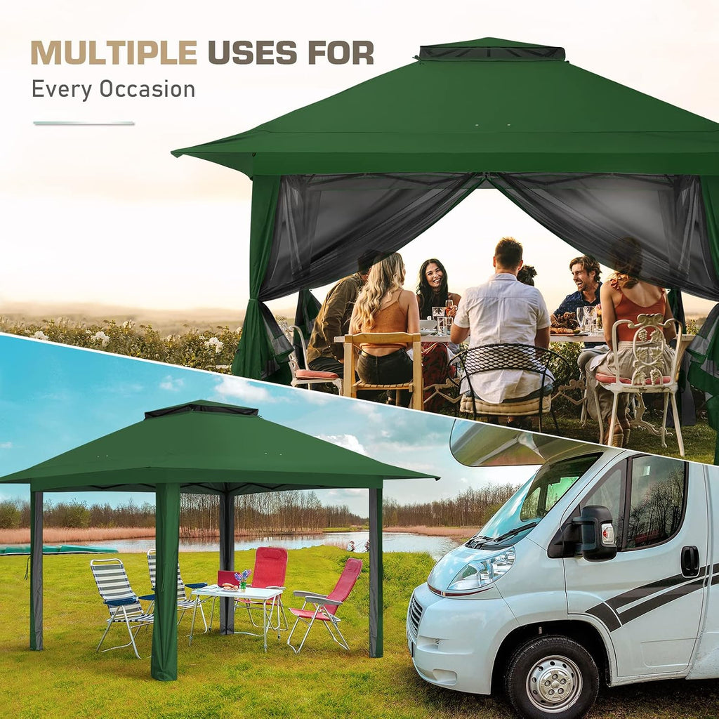 EAGLE PEAK 13x13 Pop Up Gazebo with Mesh Netting, Easy Up Screened Canopy for Patio and Backyard, Easy Set up Outdoor Gazebo (Green)