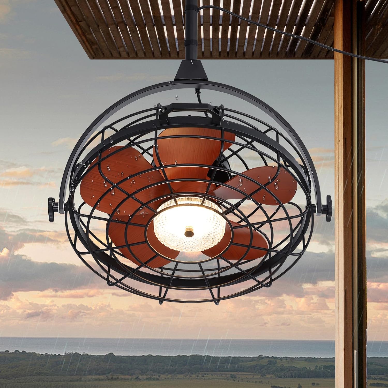 23' Waterproof Outdoor Ceiling Fan with Light, Outdoor Hanging Fan for Patio, 6-Speed & 3 CCT LED, Caged Ceiling Fan with Smart APP & Remote Control, Perfect for Gazebo, Pergola, Canopy