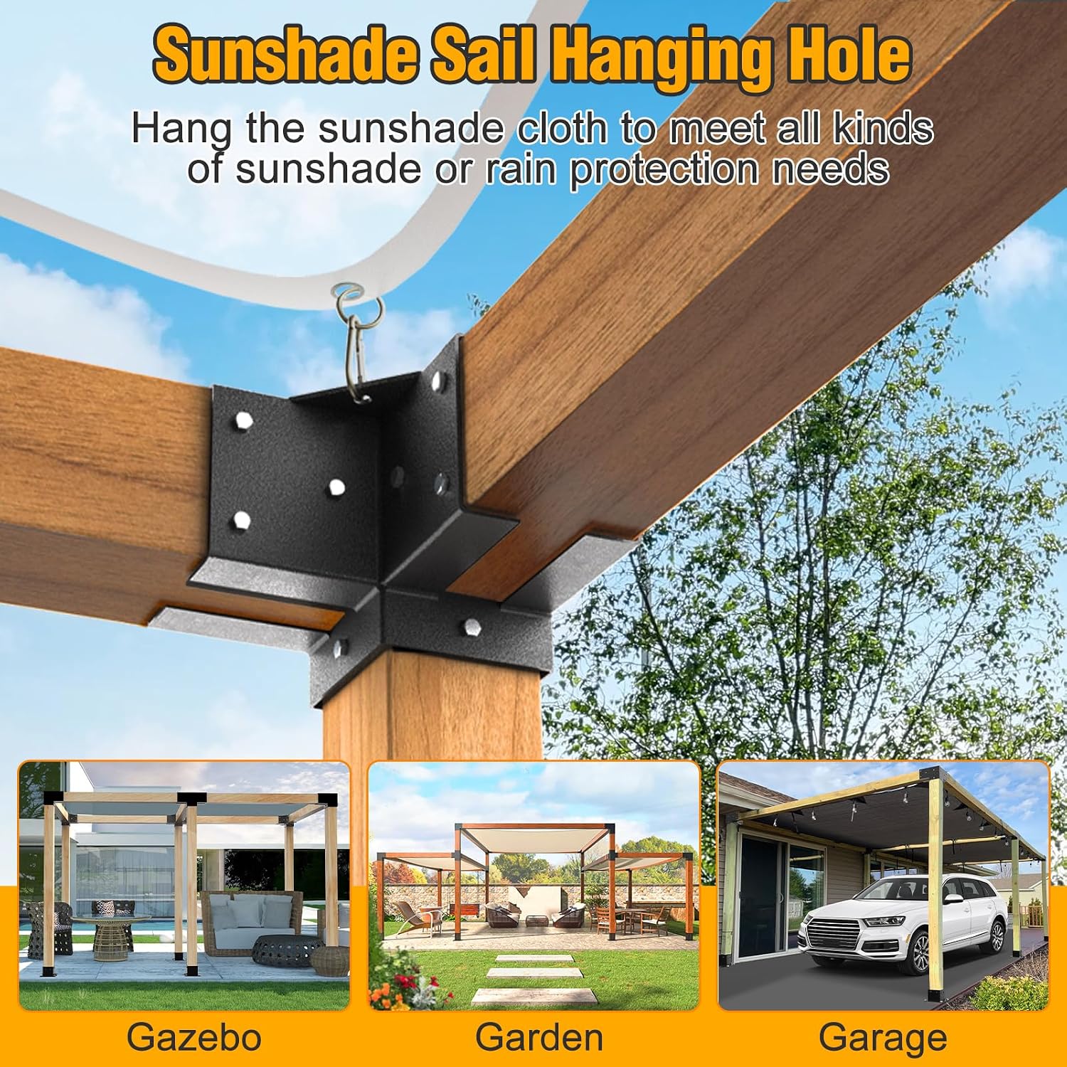 Eapele Pergola Kits with 3-Way & 4-Way Corner Brackets for 4'x 4' Lumber, Powder Coated Steel Made for Gazebos, Patio Pergolas, Log Cabin Outdoor Pergola Hardware