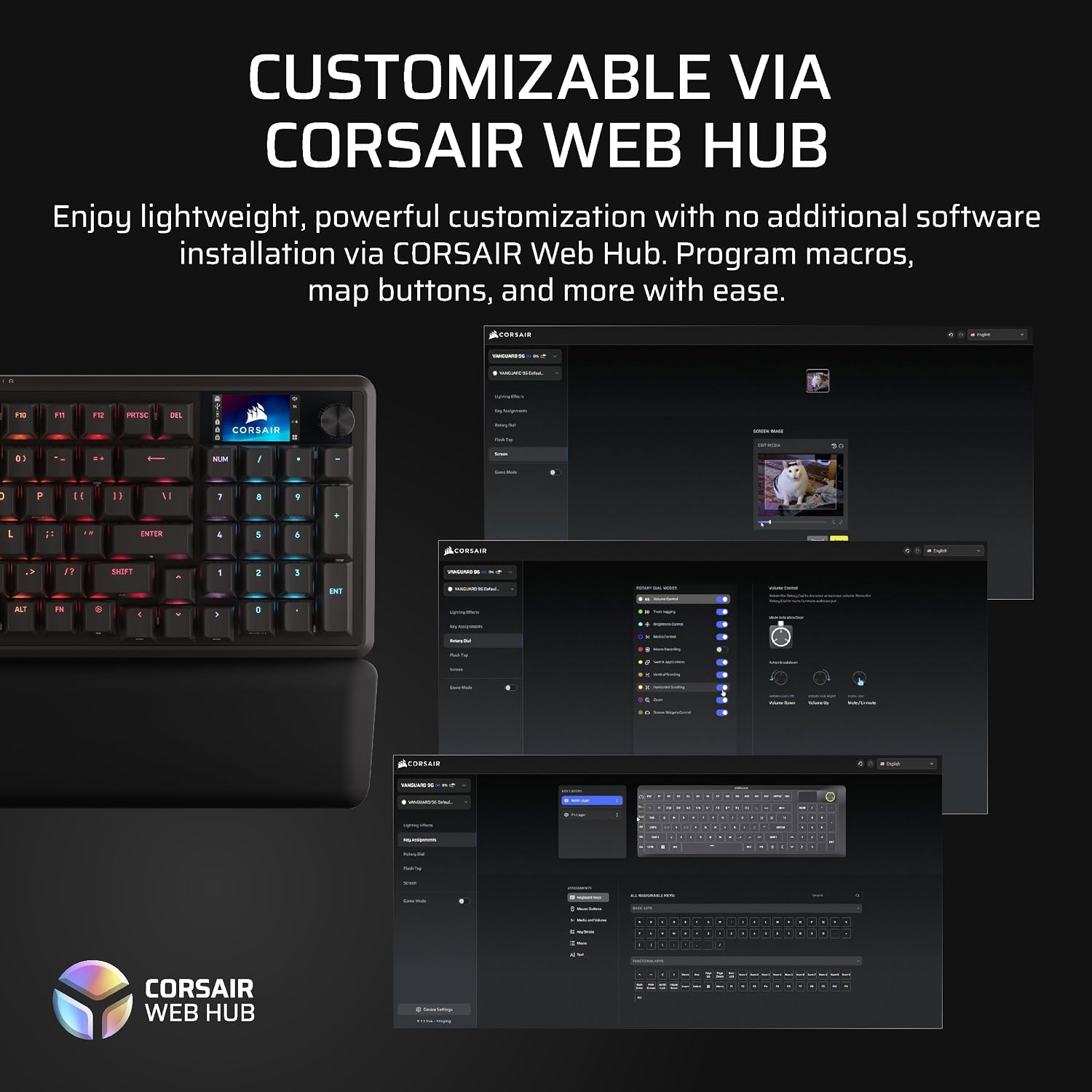 Corsair Vanguard 96 Wired Mechanical Gaming Keyboard – 96% Layout, MLX Fusion Tactile Switches, 8000Hz Polling, LCD Display, Virtual Stream Deck, G-Keys, SOCD Flashtap, QWERTY US – Black