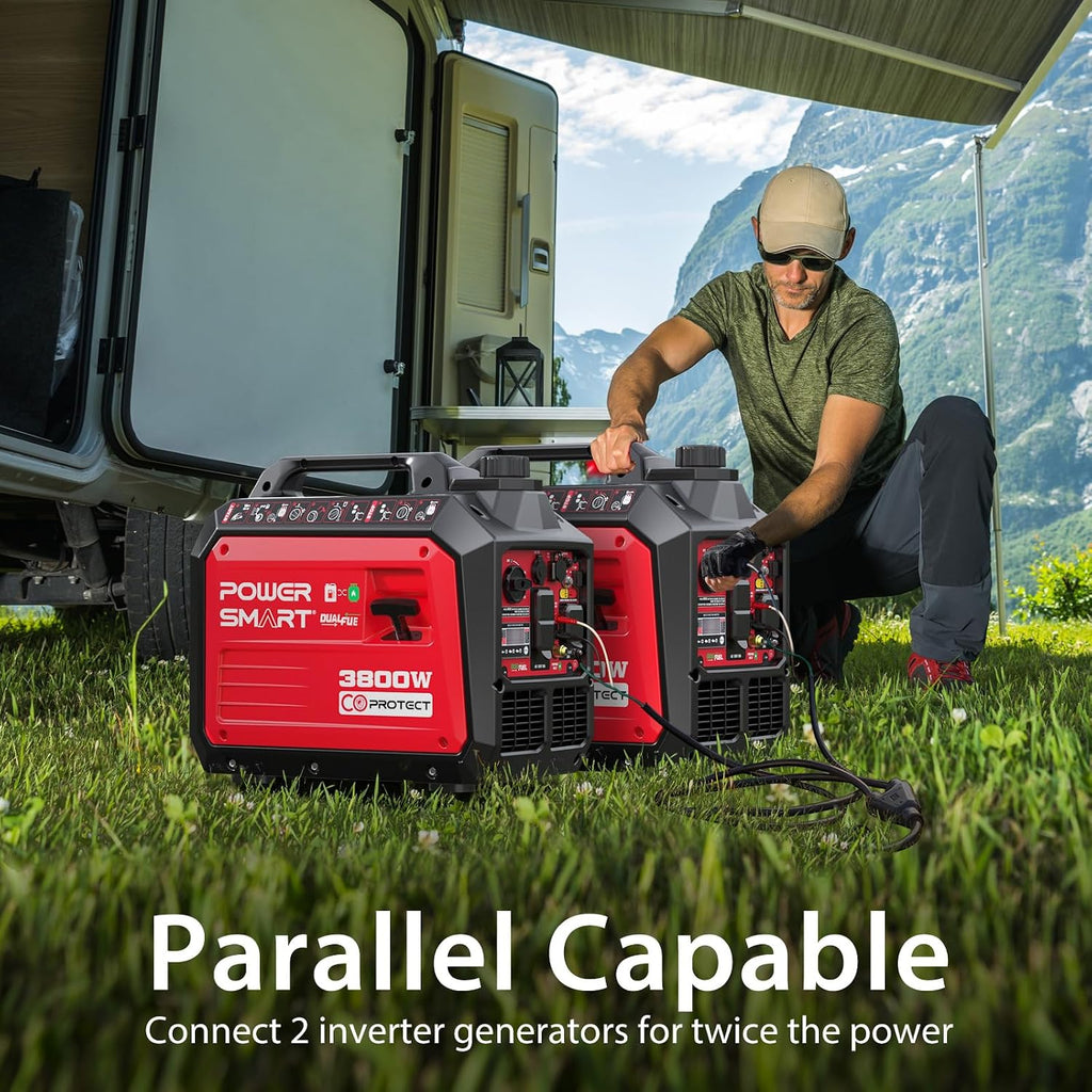 PowerSmart 3800 Watt Dual Fuel Inverter Generator, Quiet Portable Gas Propane Powered with CO Sensor and RV Ready Outlet, 149cc 4-Stroke OHV Engine for Home Backup, Camping and Tailgating