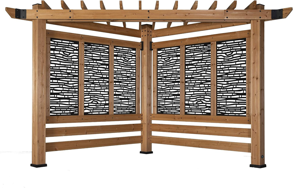 Backyard Discovery Verona 12' x 8' Cedar Wood Cabana Corner Pergola with Bamboo Privacy Panels for Outdoor Patio, Deck, Garden, Poolside, Entertaining
