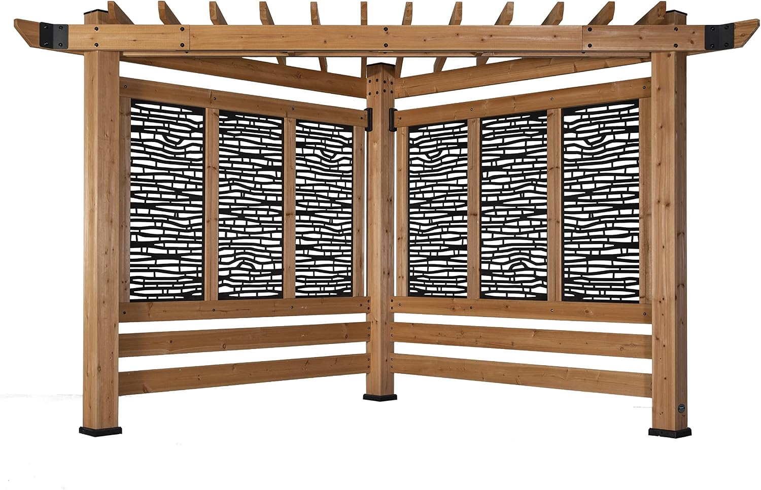 Backyard Discovery Verona 12' x 8' Cedar Wood Cabana Corner Pergola with Bamboo Privacy Panels for Outdoor Patio, Deck, Garden, Poolside, Entertaining