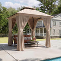 AOXUN Outdoor Gazebo for Patio 8x8 Metal Frame Canopy with Double Roofs Heavy Duty Party Tent and Shelter with Mosquito Netting and Privacy Screen for Backyard, Lawn, Garden, Deck (Khaki)