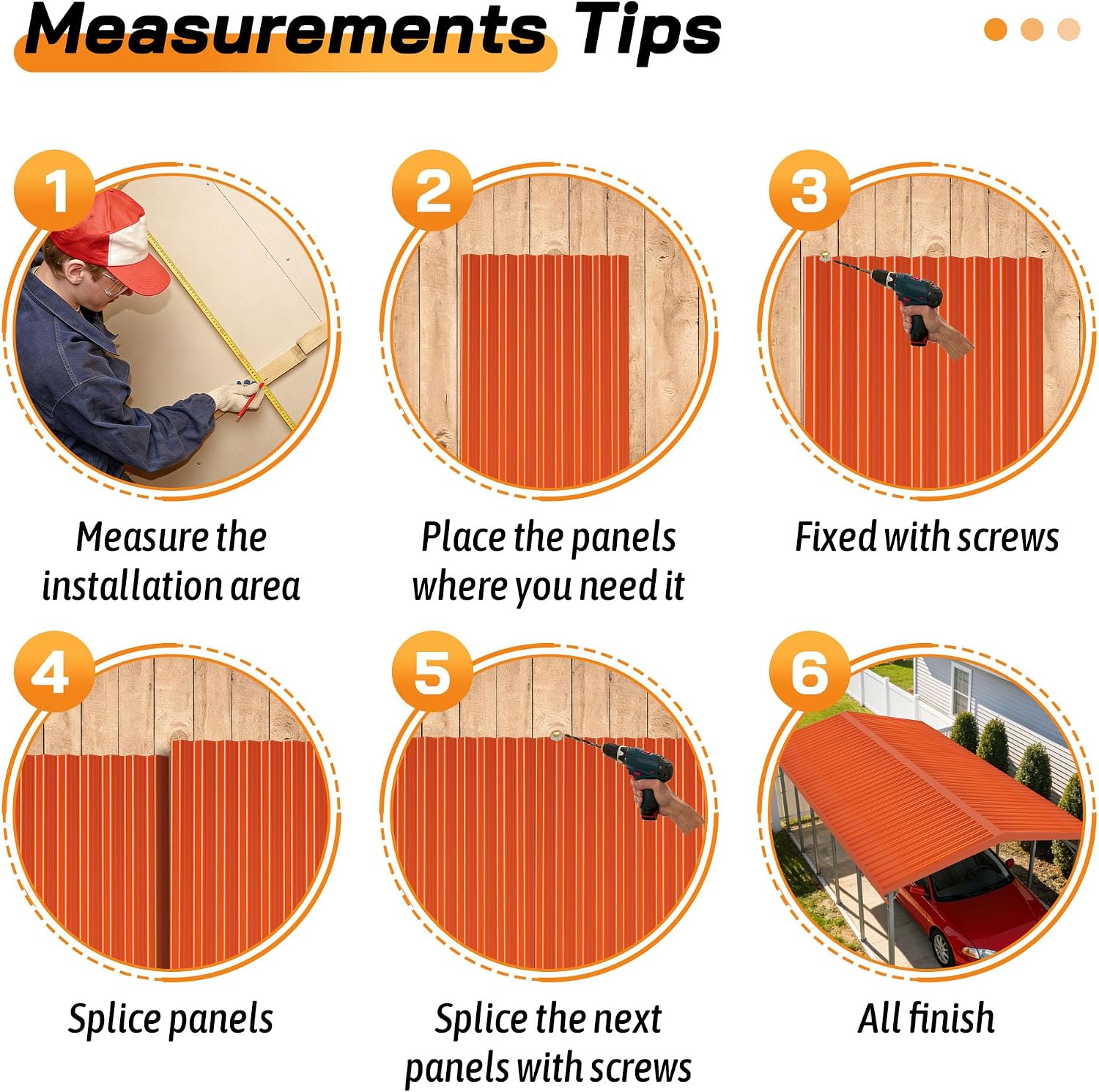 Resin Roof Panels 25Pcs 60.2×20.67 Inches with Screws, Corrugated PVC Roofing Panels, Waterproof Wall Panel Siding Panels Sheets for Garages, Sheds, Chicken Coop, Stables and Mobile Homes, Orange