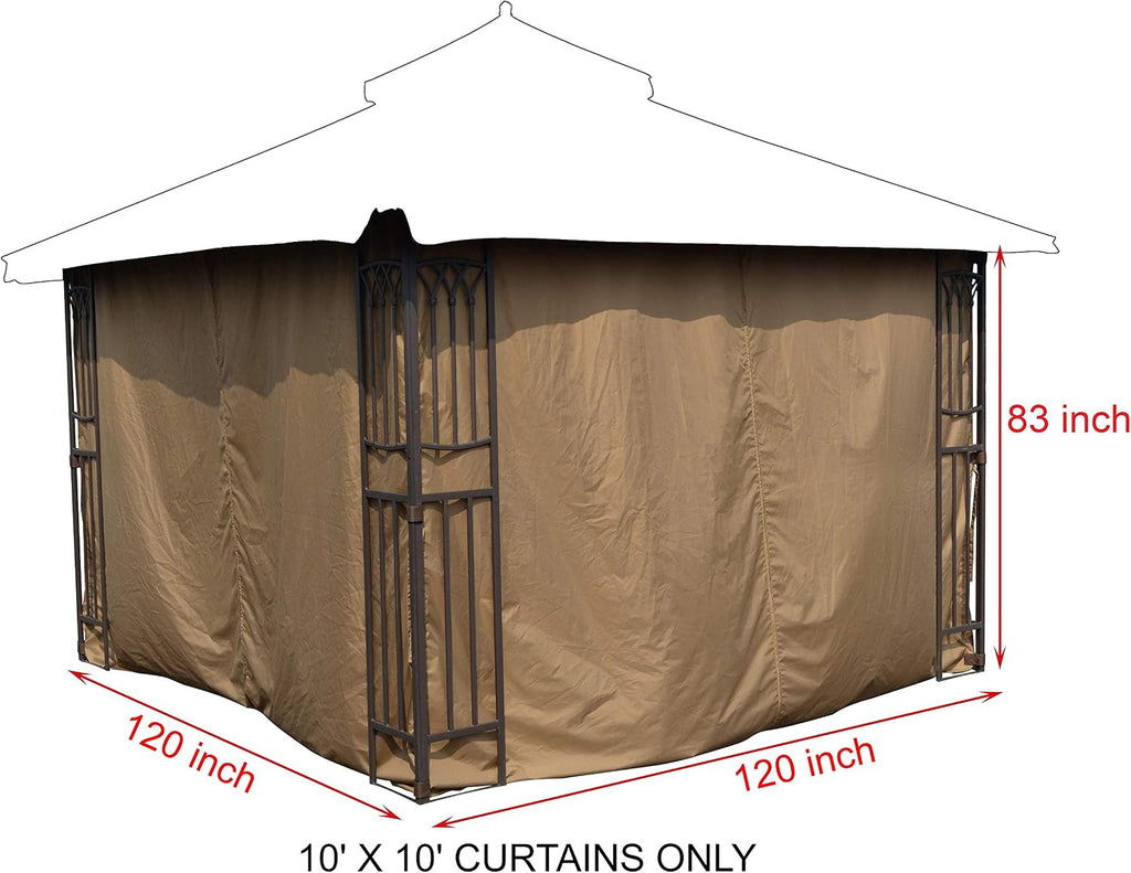APEX GARDEN Four-Side Privacy Curtain Set for 10-Ft x 10-Ft Gazebo (10-ft x 10-ft, Tan)