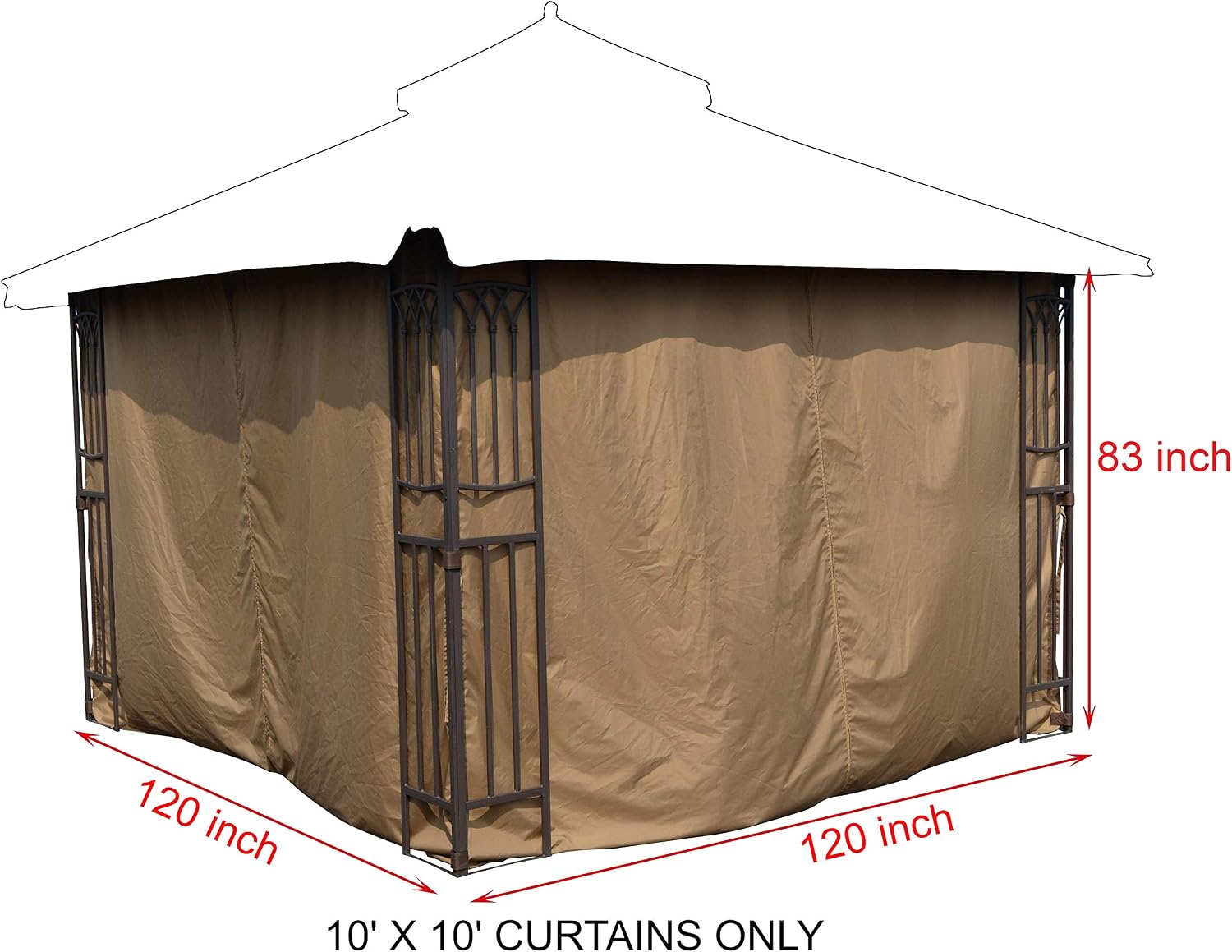 APEX GARDEN Four-Side Privacy Curtain Set for 10-Ft x 10-Ft Gazebo (10-ft x 10-ft, Tan)