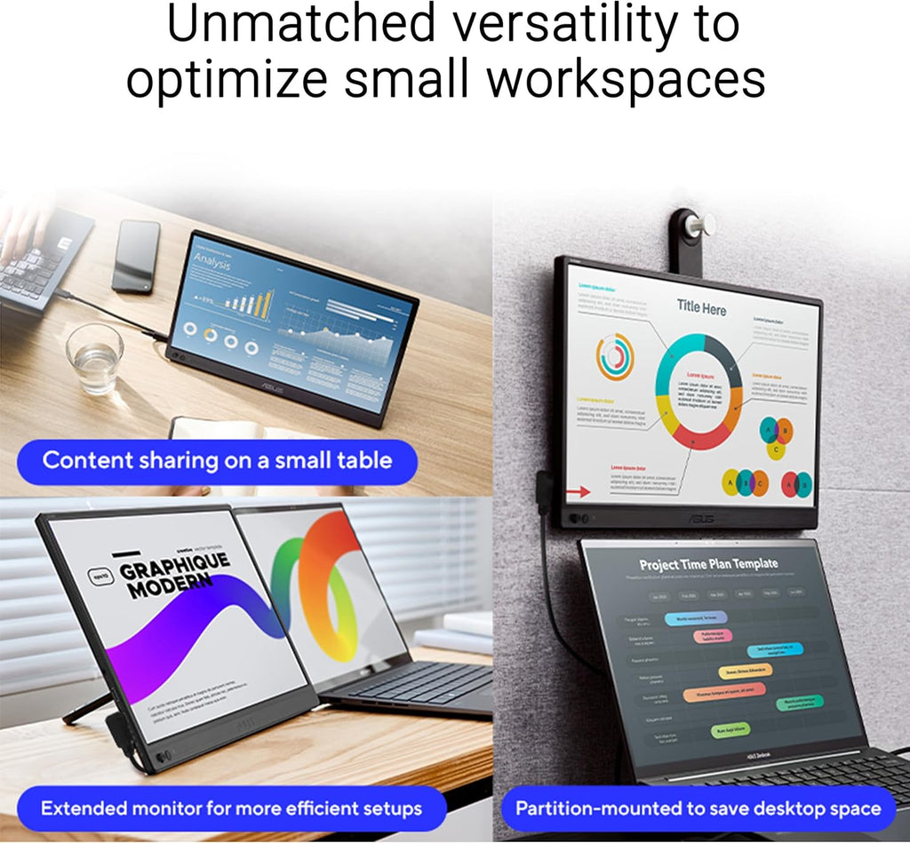ASUS ZenScreen 15.6' Portable Monitor for Laptop (MB169CK) - Dual USB-C, Mini-HDMI, Plug & Play External Screen for Travel Dual Setup, Full HD, IPS, Anti-Glare Surface, 360° Kickstand, 3yr Warranty