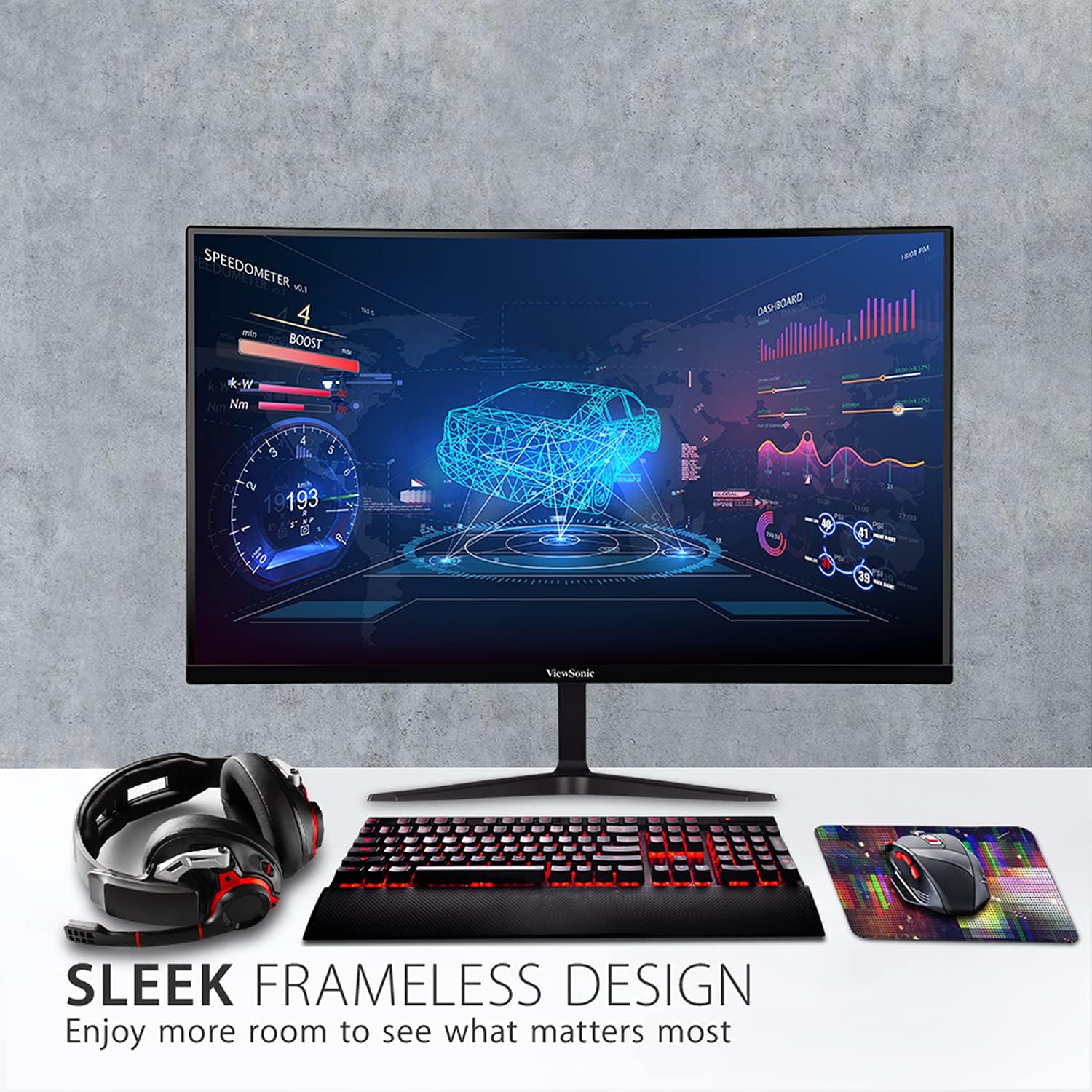 ViewSonic VX2718-2KPC-MHD 27 Inch 1440p Curved Gaming Monitor, 180Hz and 1ms for Smooth Gameplay, FreeSync Premium and Eye Care Technology for Comfortable Viewing, HDMI, and DisplayPort Inputs