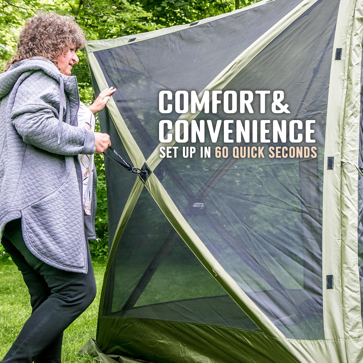 CLAM Quick-Set Pop Up Screen Tent, Venture, 9 x 9 ft, Instant Setup Green Portable Outdoor Gazebo Canopy Shelter, Compact Bug-Free Camping Tent for Backyard, Beach, Tailgating - Green