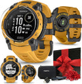 PlayBetter Garmin Instinct 3 Alpine Rush Solar (Sunburst/Gray, 45 mm) Outdoor GPS Smartwatch Gift Box Bundle - Built-in Flashlight, 24/7 Health & Wellness Screen Protectors, Wall Adapter & Case