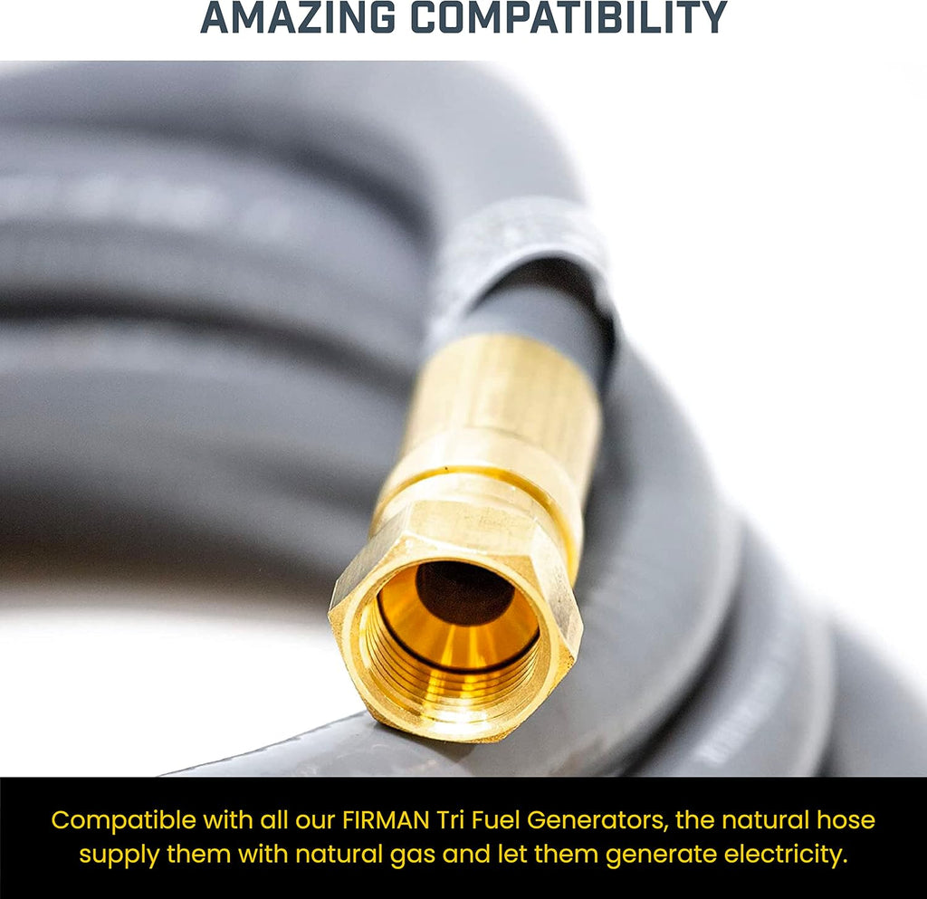 Firman 1815 Natural Gas 25' Extension Hose, 1/2' Quick Connect Hose Kit with Storage Strap – Weather-Proof NG Line for all Tri-Fuel Generators (Except T12071)