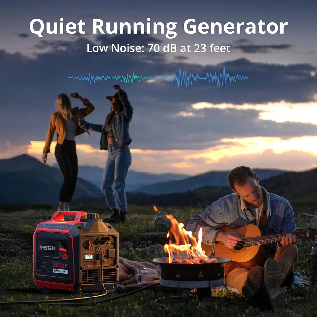 AMERISUN 3800W Portable Inverter Generator, CO Sensor, Gas Powered Generator, Super Quiet for Home Use, ECO Mode EPA Compliant, Parallel Capable Long Run Time for Camping Tailgating Emergency