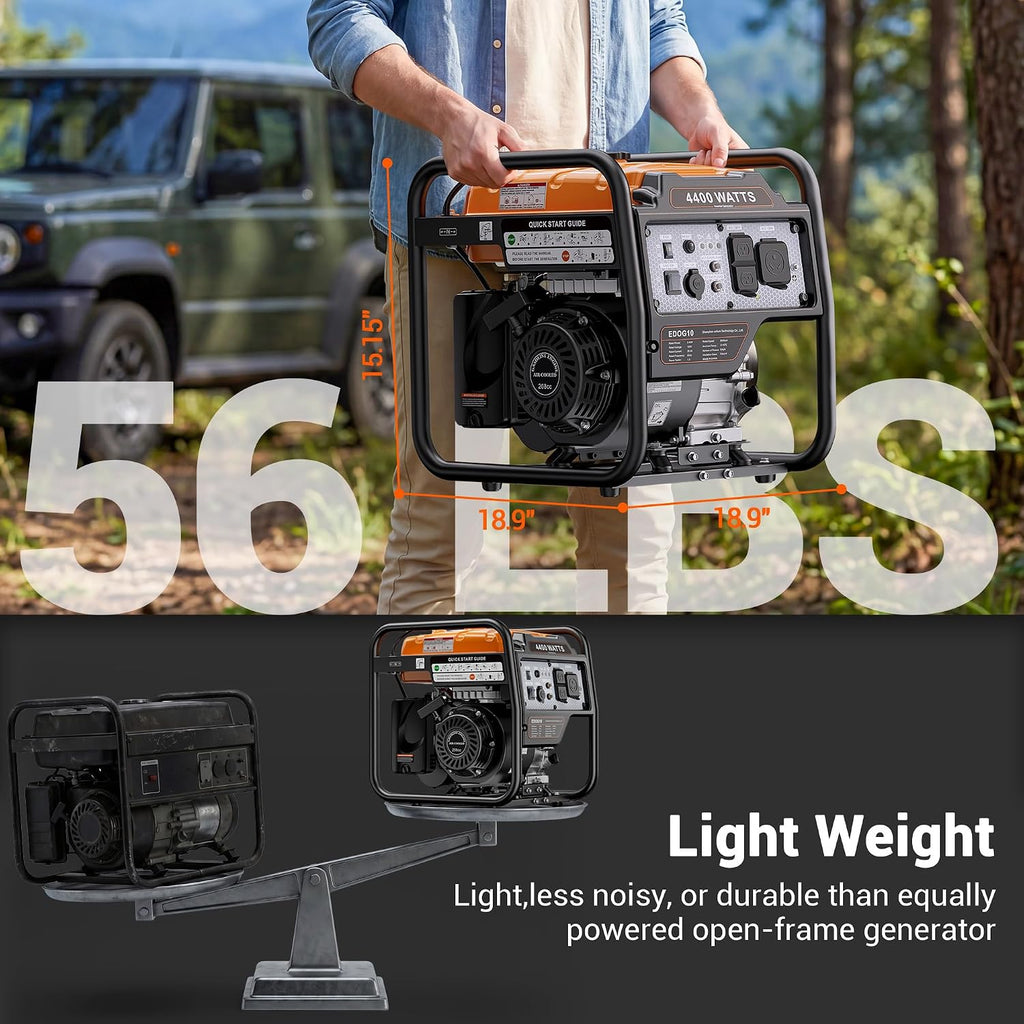 4400 Watt Open Frame Inverter Generator, Gas Powered Portable Generator for Home Backup, RV Ready 30A Outlet, ECO Mode, Quiet Operation, Low Oil Shutoff, Emergency Power, EPA Compliant
