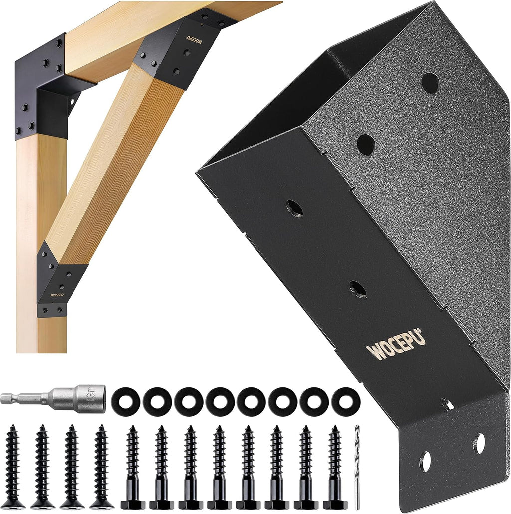 4pack 45 Degree Angle Support Bracket, for 4x4 (Actual 3.5''x3.5'') Pergolas, Gazebo, Deck Porch, Cabin Elevated Wood Support Bracket Support kit (Frosted-Black)