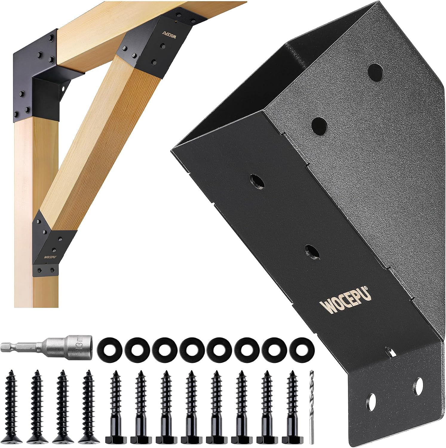 4pack 45 Degree Angle Support Bracket, for 4x4 (Actual 3.5''x3.5'') Pergolas, Gazebo, Deck Porch, Cabin Elevated Wood Support Bracket Support kit (Frosted-Black)