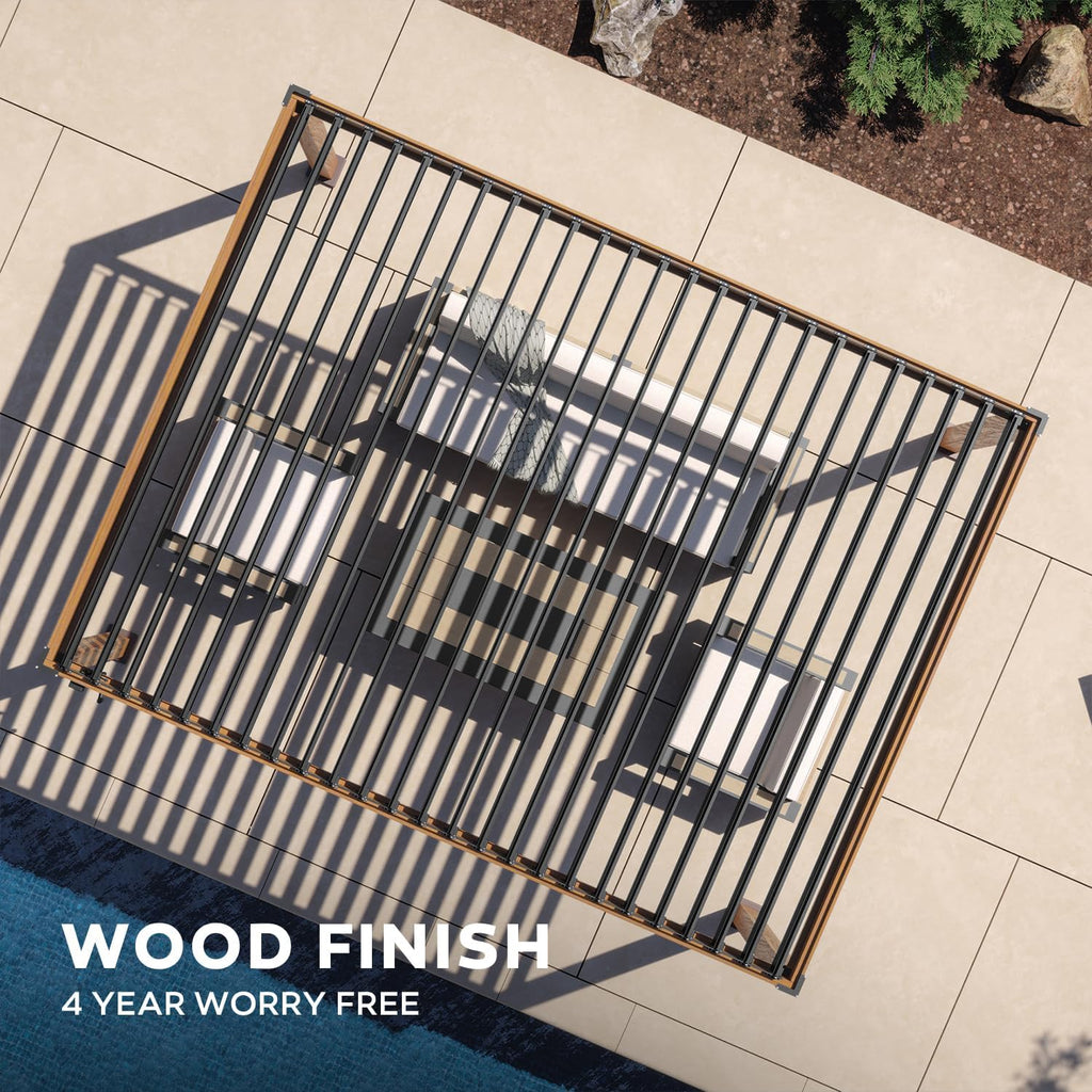 MIRADOR 111S Takasho Louvered Pergola 10x13 Wood Grain Outdoor Aluminum Pergola with Adjustable Rainproof Roof Full Aluminum Frame Ideal for Outdoor Deck Garden Patio Durable, Cherry Oak