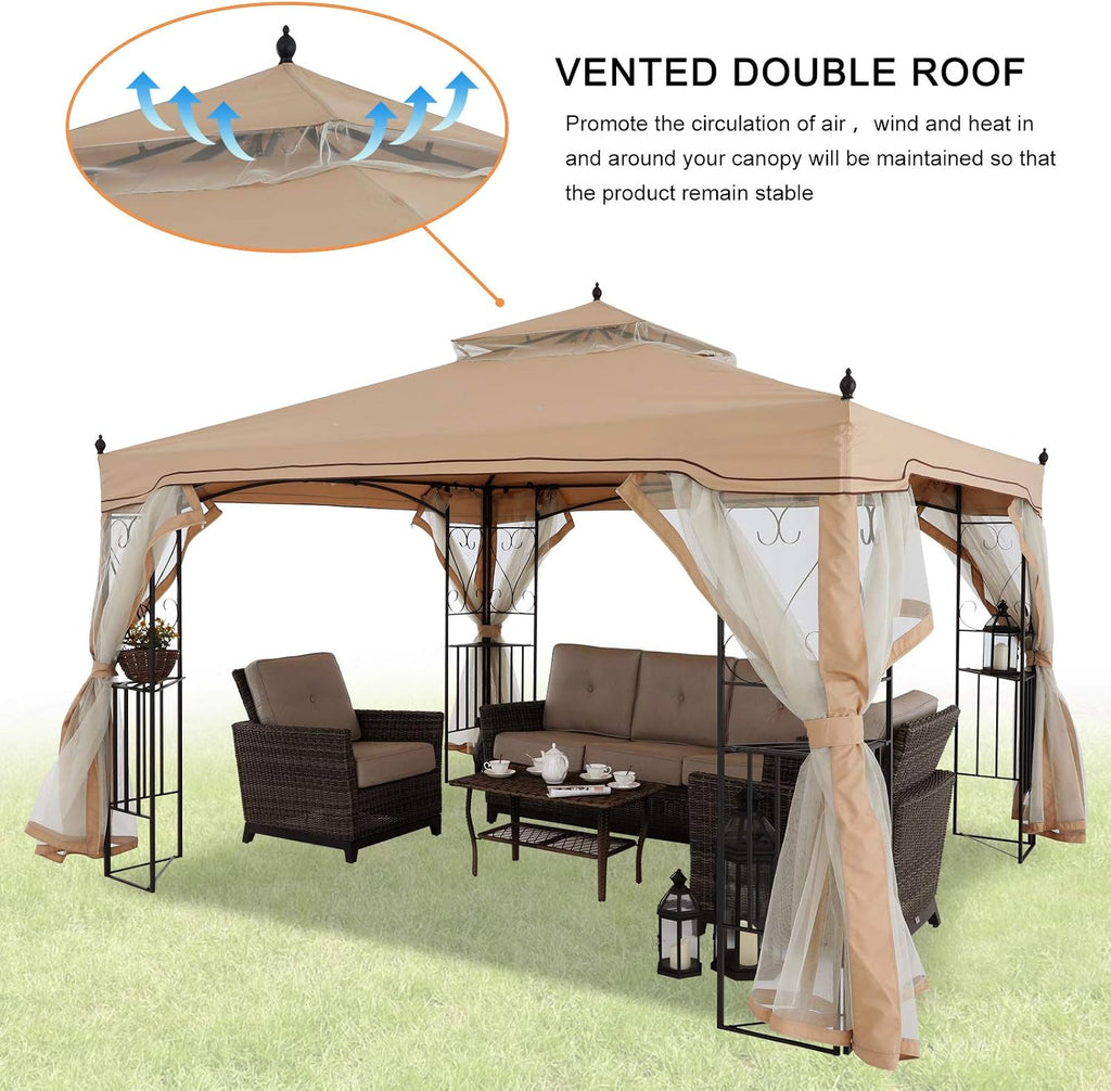 MASTERCANOPY Patio Gazebo with Netting Screen Walls for Lawn, Garden, Backyard and Deck Gray (10x10,Beige)
