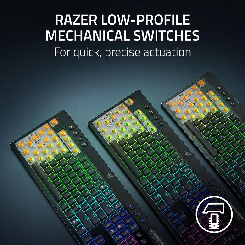 Razer BlackWidow V4 Low Profile HyperSpeed Wireless Gaming Keyboard: Orange Mechanical Switches - 2.4GHz Wireless & Bluetooth - Multi-Function Roller - 11 Control Buttons - Long Battery Life