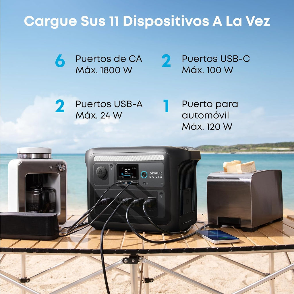Anker SOLIX C1000 Portable Power Station（Black Version ）, 1800W (Peak 2400W) Solar Generator, Full Charge in 58 Min, 1056wh LiFePO4 Battery for Home Backup, Power Outages, and Outdoor Camping