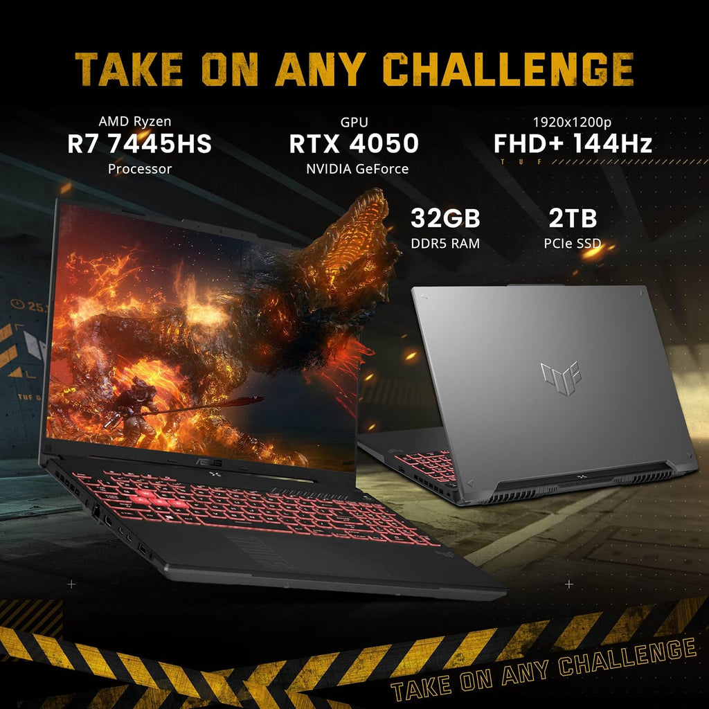 ASUS TUF A16 16' WUXGA 144Hz Gaming Laptop, AMD Ryzen 7 7445HS, GeForce RTX 4050 Graphics, 32GB DDR5, 2TB SSD, 1-Zone RGB Backlit Keyboard, Wi-Fi 6, Copilot, Win 11, Gray, 1TB Docking Station Set