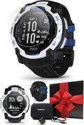 PlayBetter Garmin Instinct 3 Solar (Whitestone/Bolt Blue, 50mm) Outdoor GPS Smartwatch Gift Box Bundle - Bolted Construction, Unlimited Battery Life HD Screen Protectors, Wall Adapter & Case