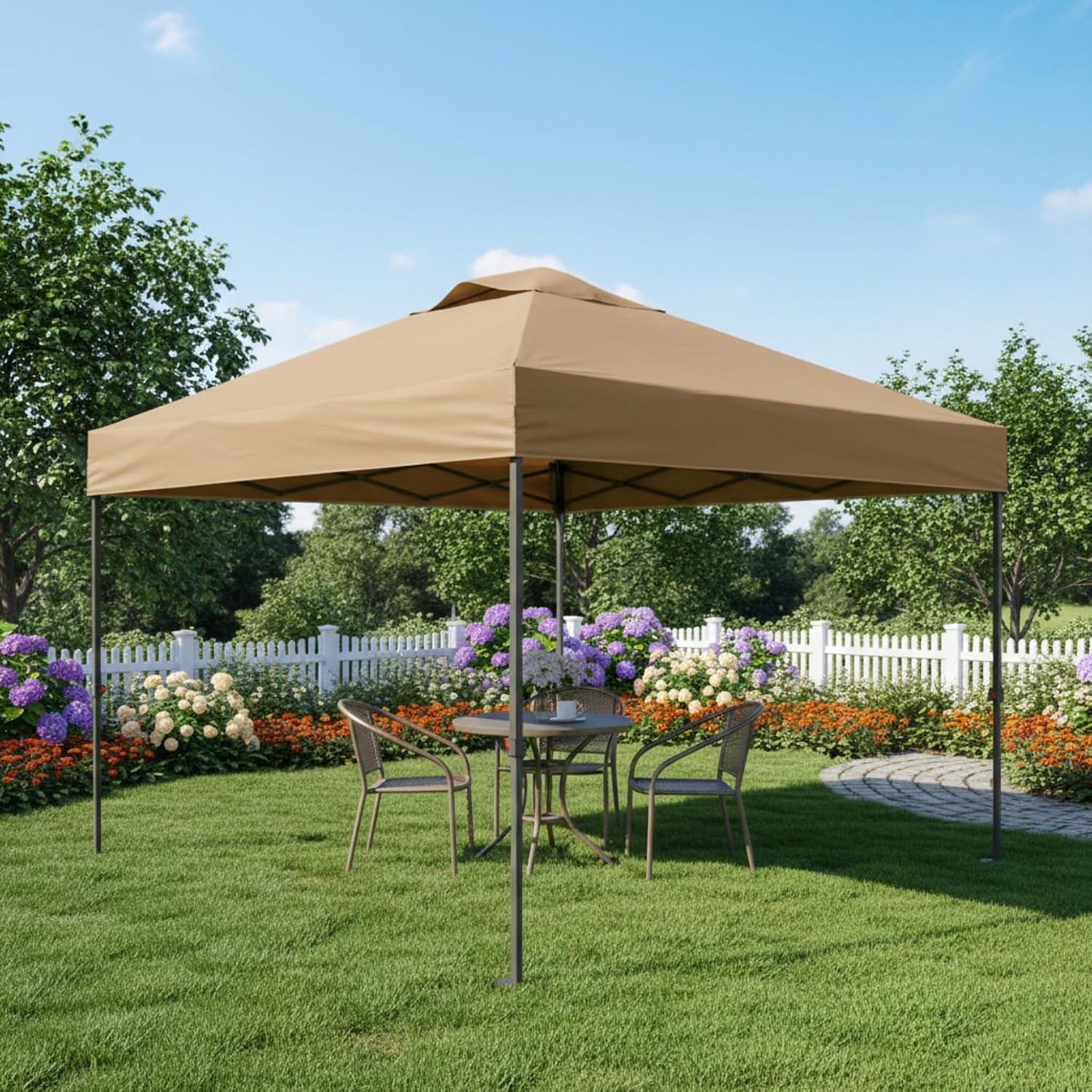 Garden Winds Reinforced RipLock 350 Replacement Canopy Top Cover Compatible with Hampton Bay Stockton 11' x 11' Pop Up Gazebo Models CL121PA, 1005 503 789 - Beige