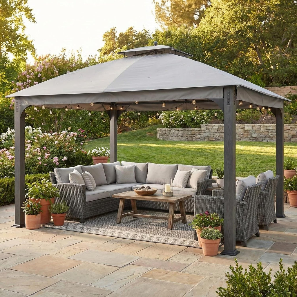 Garden Winds Reinforced RipLock 350 Replacement Canopy Top Cover Compatible with Shadow Creek 10' x 12' Gazebo Model L-GZ1140PST - Slate Gray