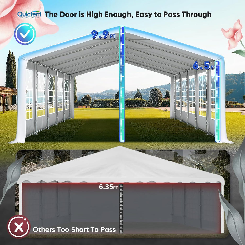 Quictent 20x32ft Party Tent Heavy Duty Outdoor Gazebo White Wedding Tent Canopy Event Shelter Carport with Removable Sidewalls& 5pcs Storage Bags