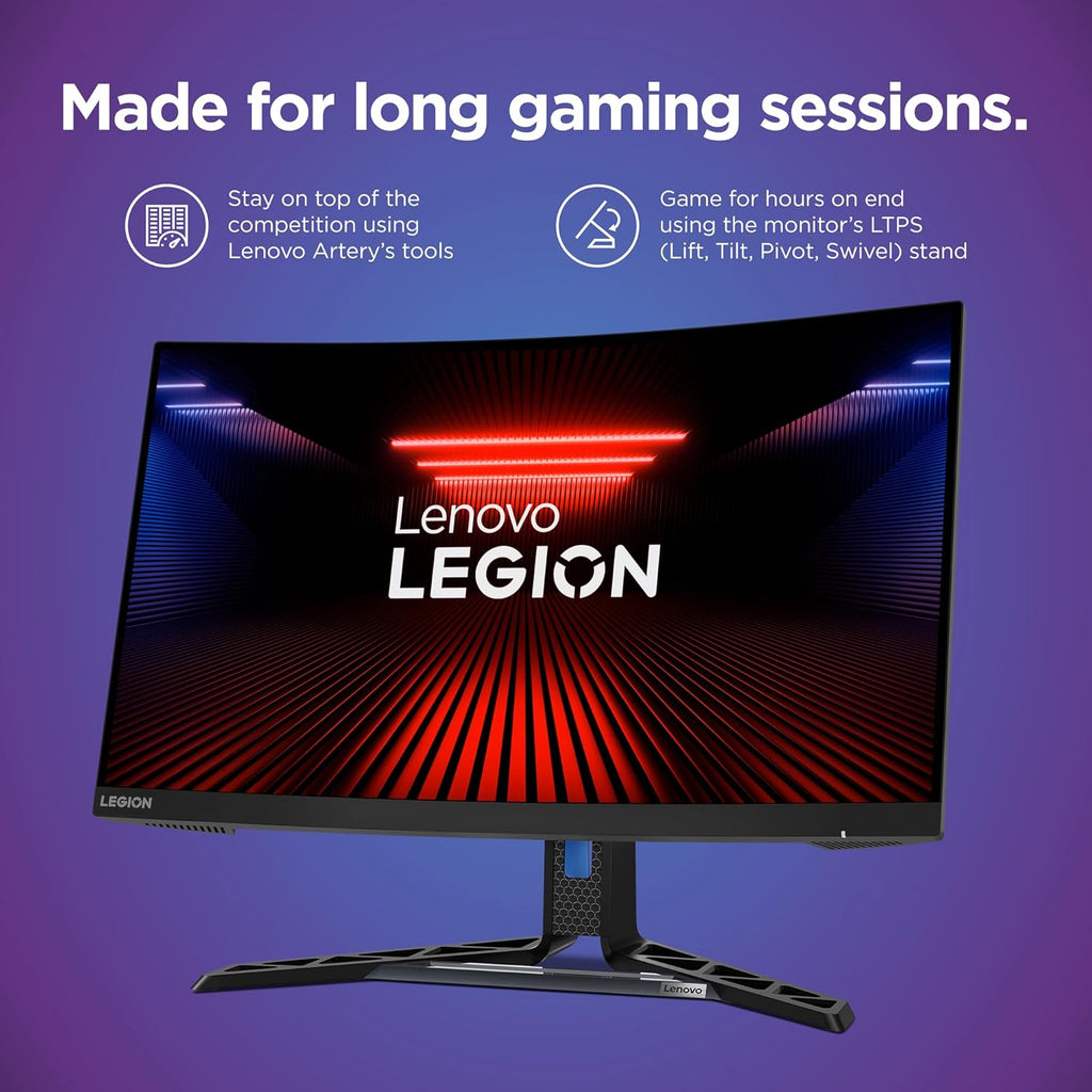Lenovo Legion R27fc-30 Gaming Monitor, 27' FHD Curved, 280Hz, 0.5ms MPRT, AMD FreeSync, VESA Adaptive Sync, Lift/Tilt/Pivot/Swivel Stand, HDMI 2.1 and DisplayPort 1.4, 350 nits, Raven Black
