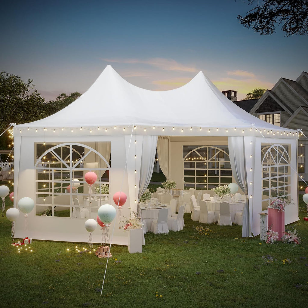 EROMMY 20'x15' Party Tent, White Wedding, Octagonal Heavy Duty Canopy with 6 Removable Sidewalls, 6 Church Windows and 2 Pull-Back Doors, Outdoor Gazebo Pavilion for Party, Wedding, Event