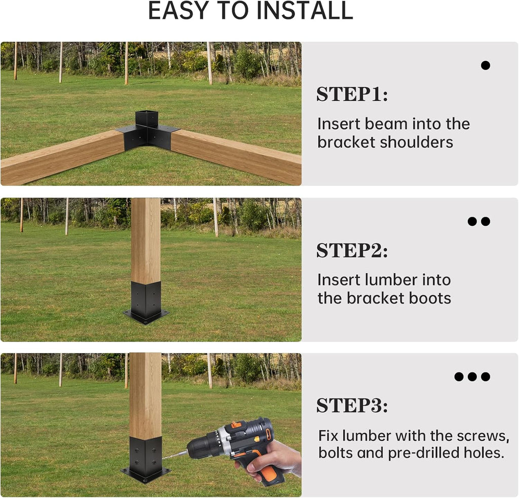 Pergola Kit, Pergola Brackets 3-Way Brackets and 4-Way Brackets Post Base Kit for Woodworks DIY, Wooden Beams for Gazebos, Patio Pergolas, Log Cabin Outdoor Pergola Hardware for 4x4 Lumber