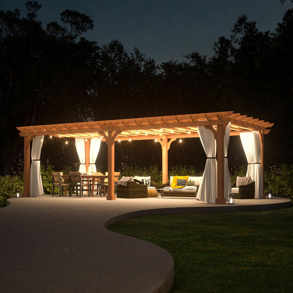 BlueWish 12'x24' Outdoor Pergola, Patio Pergola with Slatted Roof Trellis, Cedar Wood Pergolas Backyard Gazebo with Solid Structure for Deck Yard Grill Party Garden