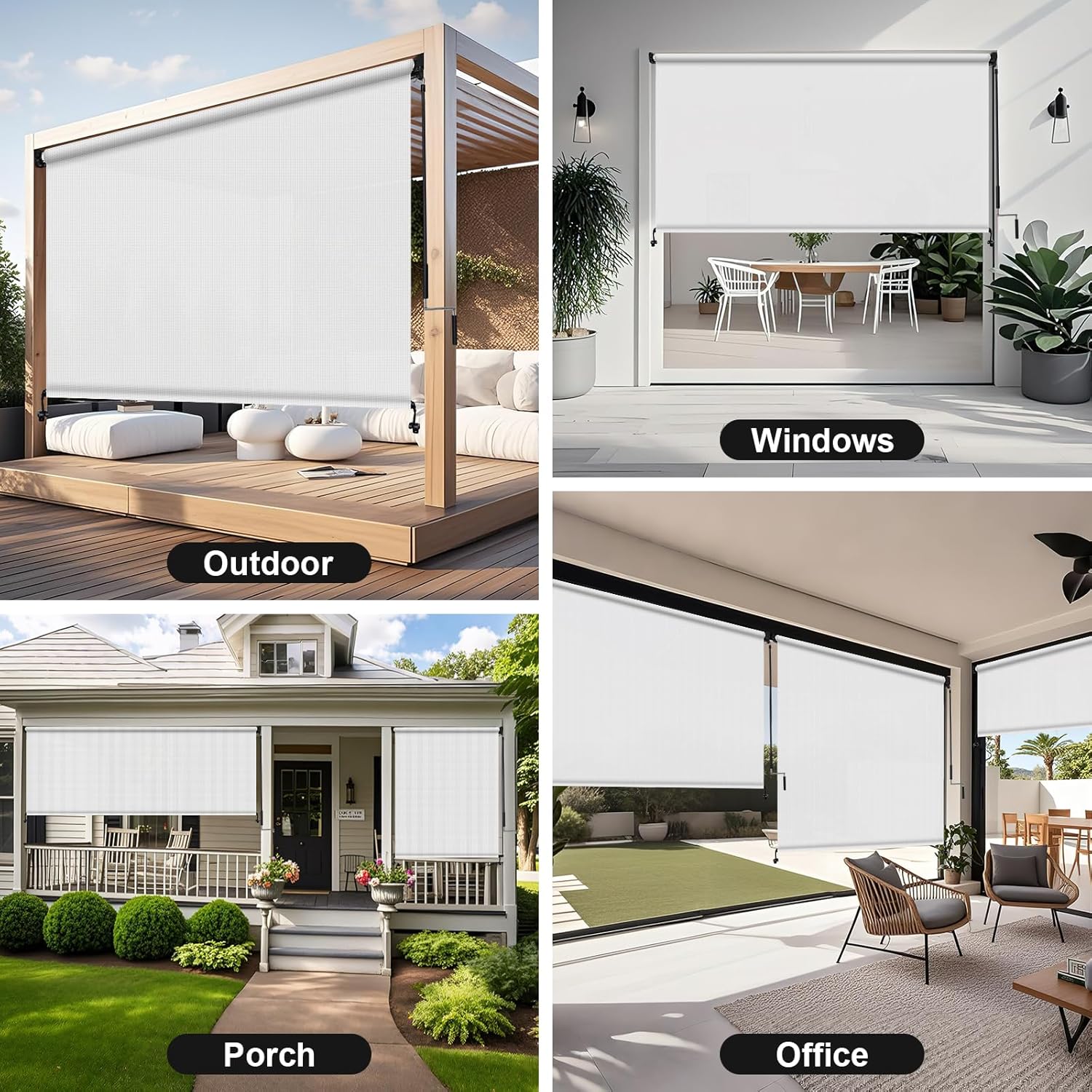 Artpuch Custom Size Outdoor Roller Shade 5' W x 6' H, Cordless Patio Shades Roll Up Outdoor Blinds with 5% Openness Solar Fabric Light Filtering for Porch, Gazebo, Pergola, White
