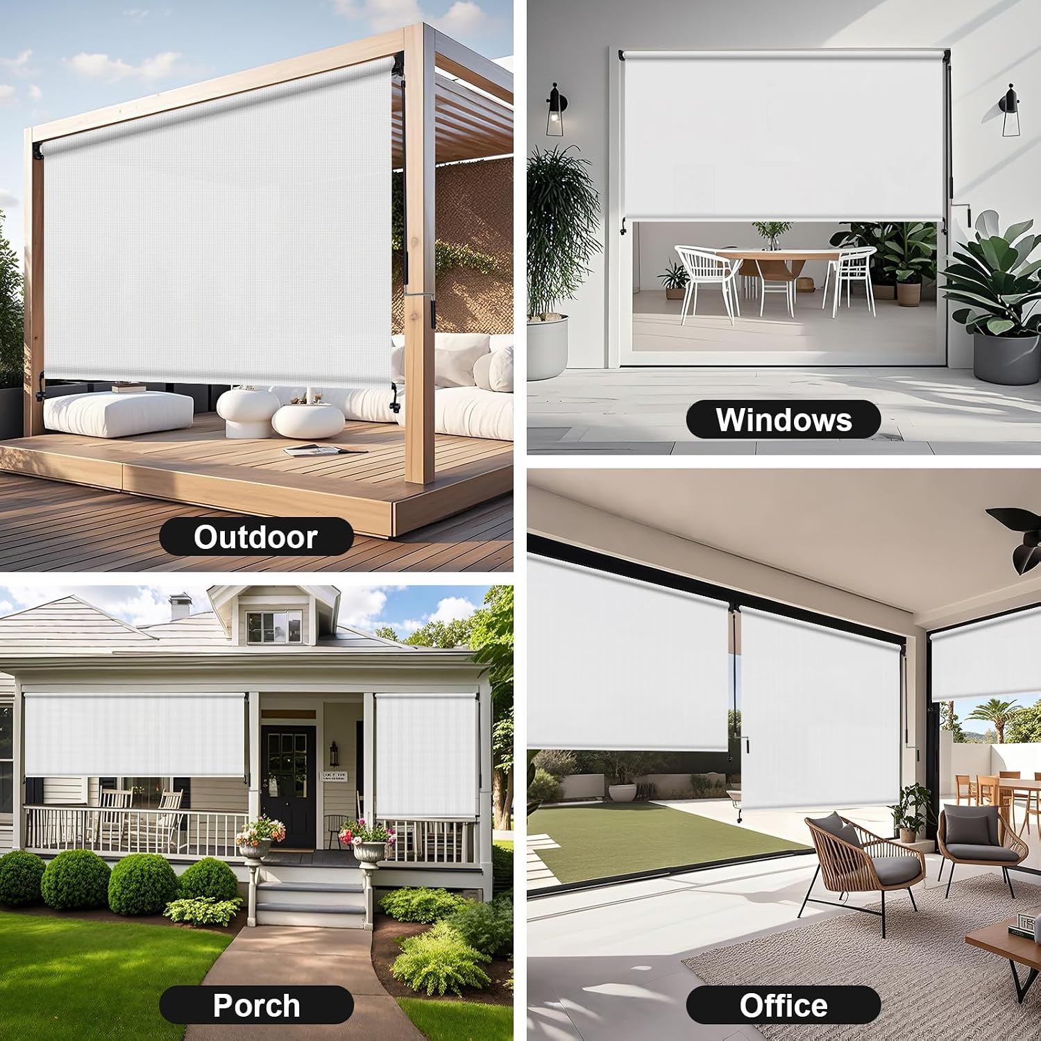 Artpuch Custom Size Outdoor Roller Shade 3' W x 6' H, Cordless Patio Shades Roll Up Outdoor Blinds with 5% Openness Solar Fabric Light Filtering for Porch, Gazebo, Pergola, White