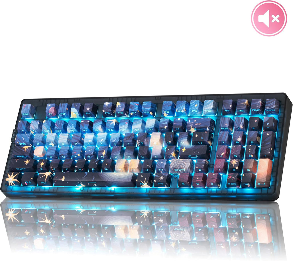 ZORNHER ZH980 Mechanical Keyboard,95% Blue Creamy Keyboard with Number Pad,Van Gogh's Starry Night Dye Sublimation PBT Keycaps,Pre-lubed Silent Switches,Hot-Swappable