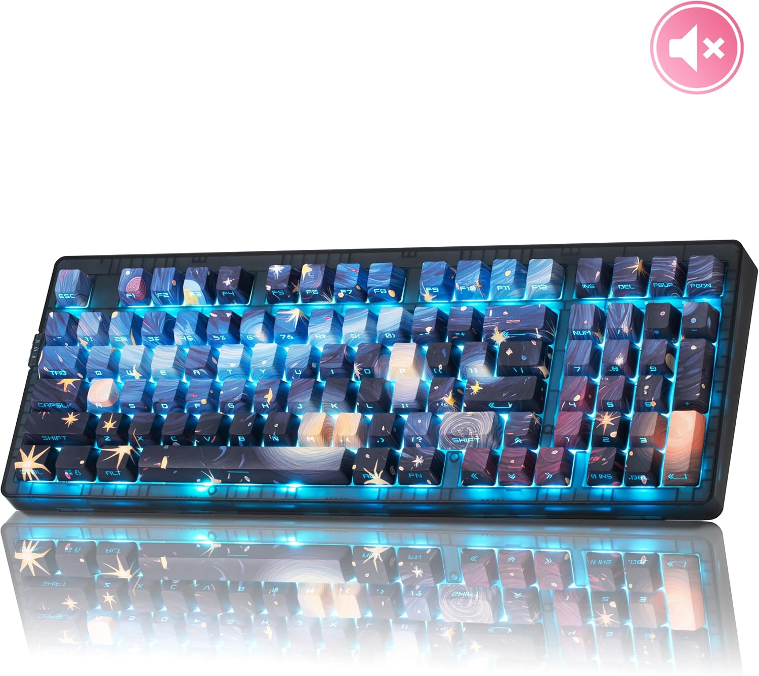 ZORNHER ZH980 Mechanical Keyboard,95% Blue Creamy Keyboard with Number Pad,Van Gogh's Starry Night Dye Sublimation PBT Keycaps,Pre-lubed Silent Switches,Hot-Swappable