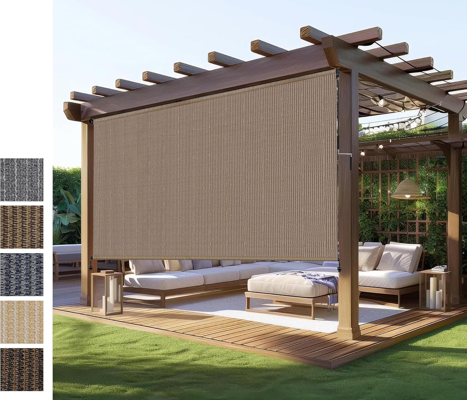 Outdoor Roller Shade for Patio, Exterior Cordless Blinds Patio Shades Roll Up Outdoor Blinds Screen for Porch Gazebo Pergola Backyard Privacy Protection,UV Sun Block Fade-Resistant 10ft Wide x 8 H