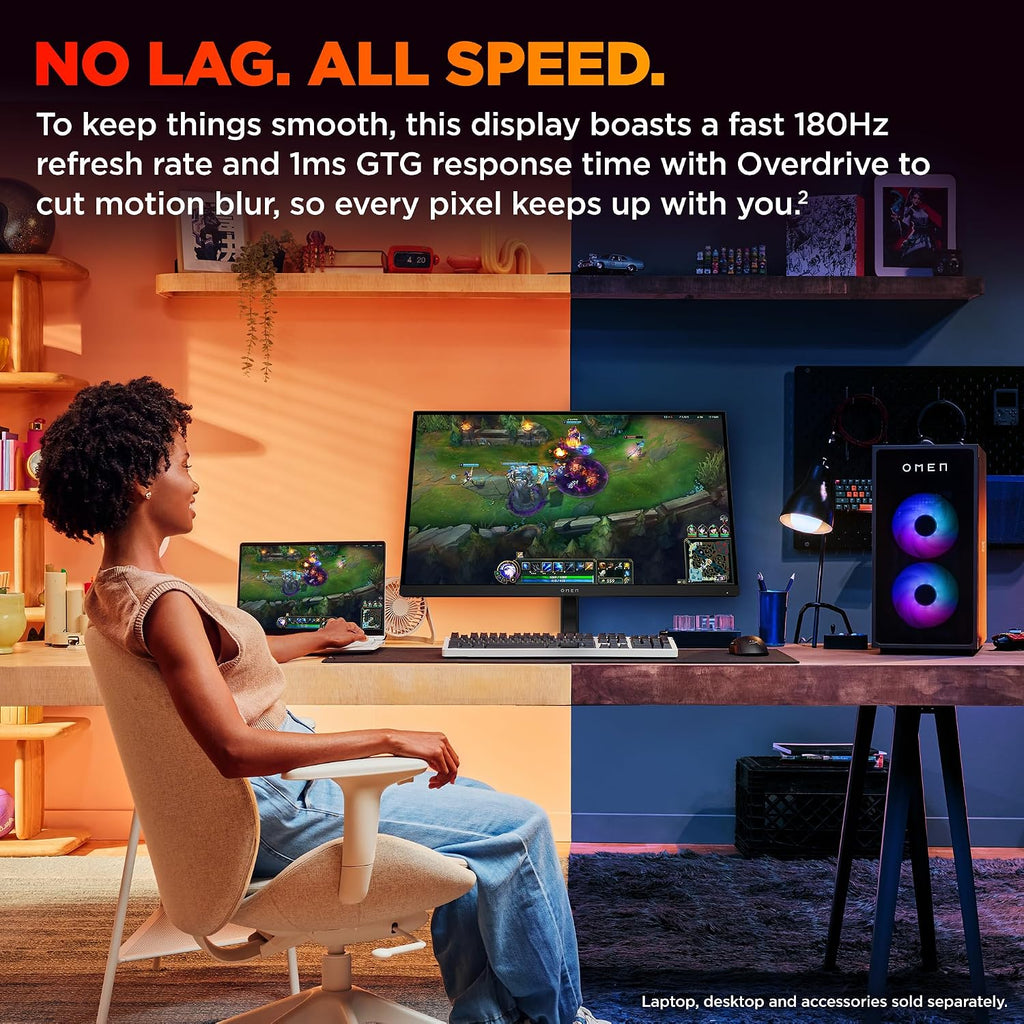 HP OMEN 27 inch FHD 180Hz Gaming Monitor, Quad HD Display (1920 x 1080), IPS Panel Technology, HDR 400, 1ms GtG (with Overdrive), AMD FreeSync Technology, Black, OMEN 27 G2 (2025)