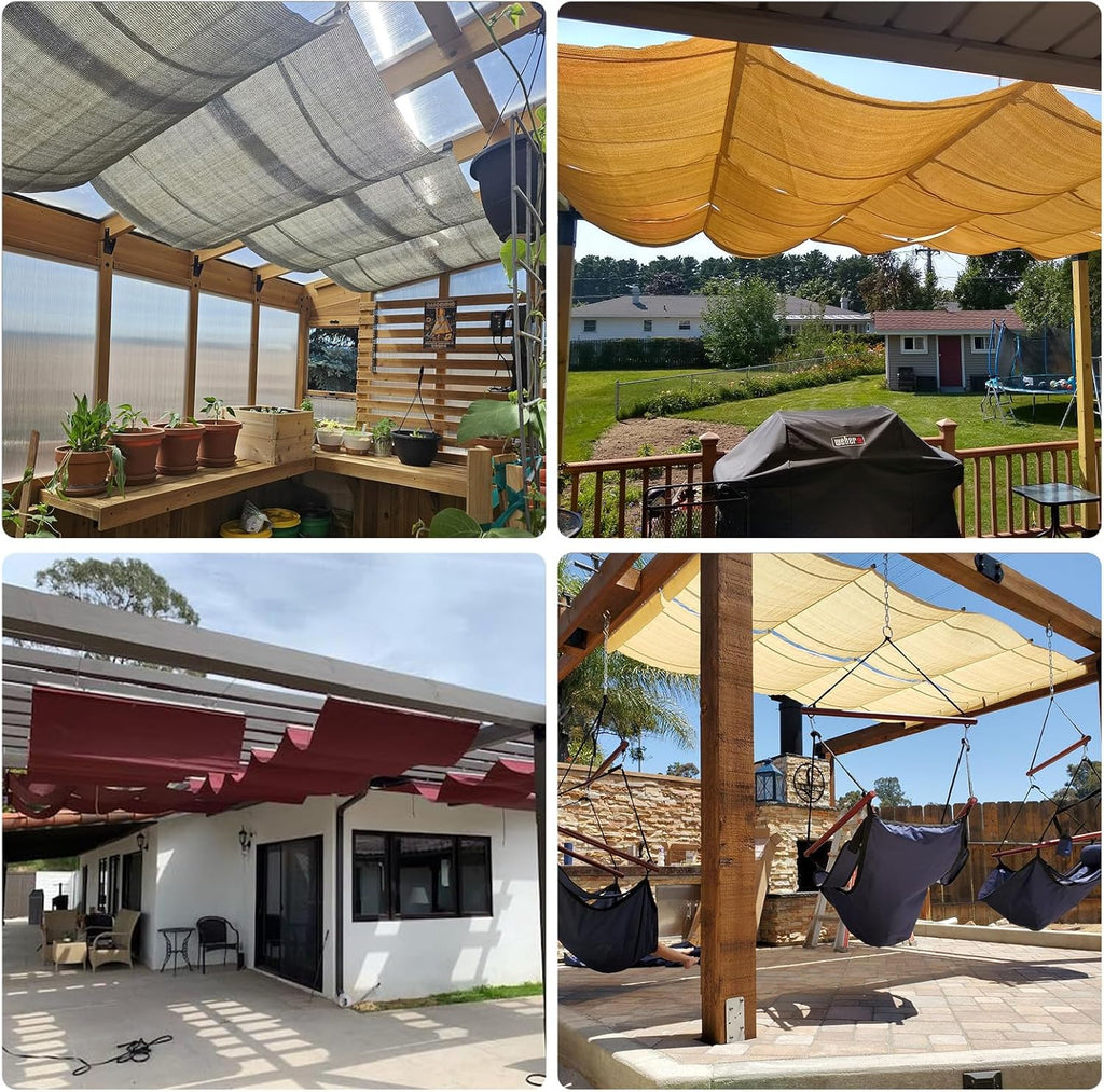 Patio 3'W x 16'L Waterproof Pergola Shade Cover Retractable Canopy Replacement, Outdoor Pergolas Fabric Covers for Patio, Sun Shades Cloth with Slide-On Wire Cable for Deck Gazebo Backyard, Beige