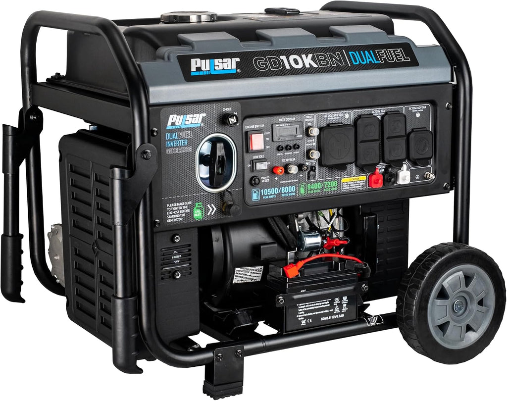 Pulsar GD10KBN 10500W Dual Fuel Home Backup Portable Inverter Generator with Wheel Kit and Electric Start RV Ready