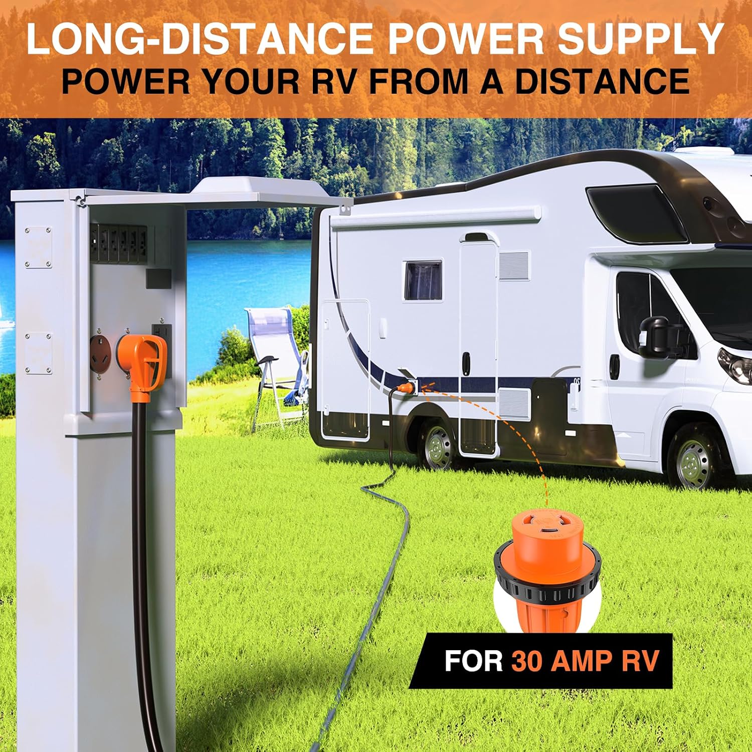 Nilight 30 Amp 50FT RV Locking Extension Cord with Adapter 15Amp to 30Amp 125V Heavy Duty 10 Gauge Pure Copper STW Wire ETL Listed 3 Prong TT-30P L5-30R 30F/30M Weatherproof Suit for Camper Trailer