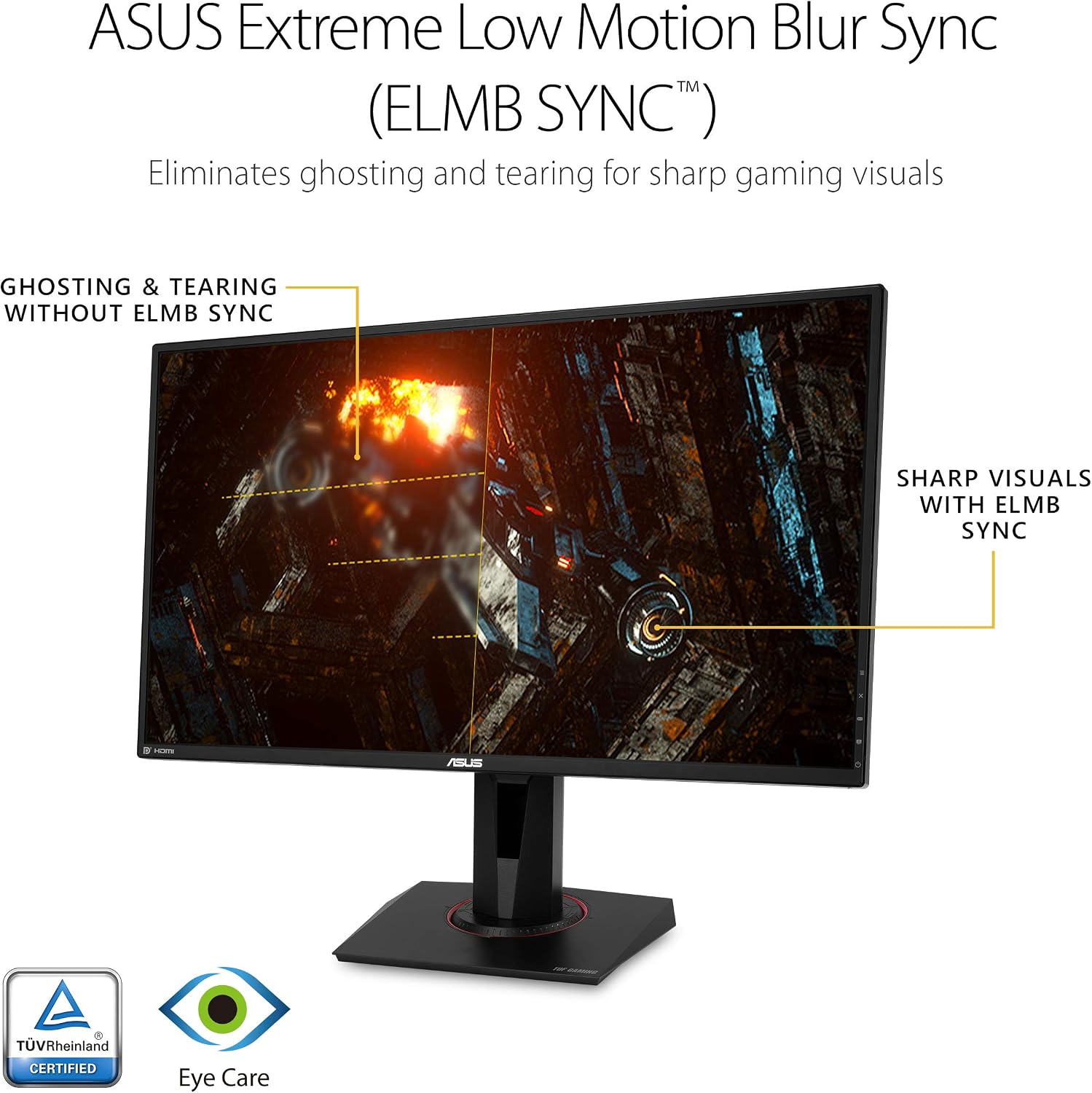 ASUS TUF Gaming 27' 2K HDR Gaming Monitor (VG27AQ) - QHD (2560 x 1440), 165Hz (Supports 144Hz), 1ms, Extreme Low Motion Blur, Speaker, G-SYNC Compatible, VESA Mountable, DisplayPort, HDMI,Black