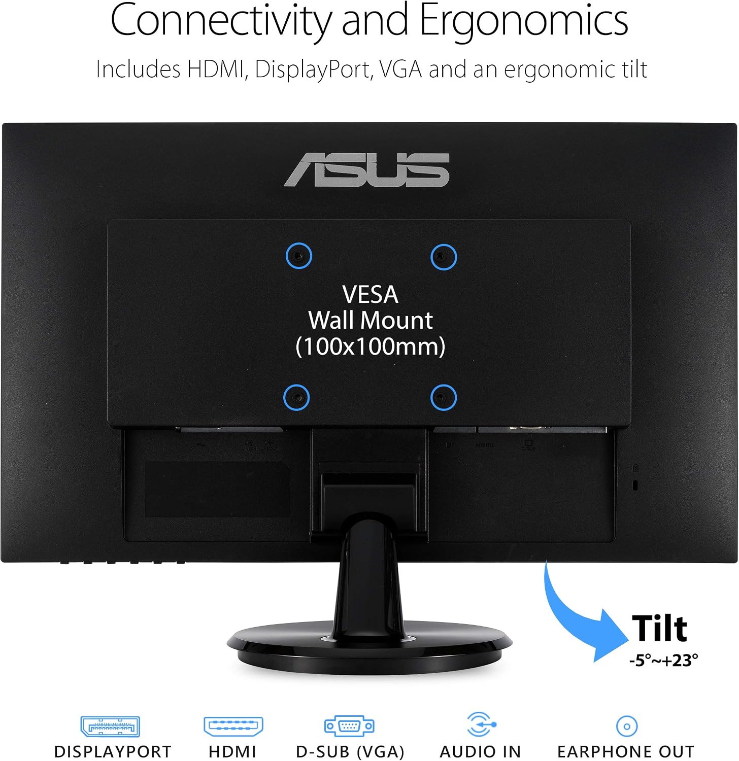 ASUS 24-Inch Desktop Monitor - 1080P Full HD, 75Hz, IPS, Adaptive-Sync/FreeSync, Eye Care, HDMI DisplayPort VGA, Frameless, VESA Wall Mountable - VA24DQ