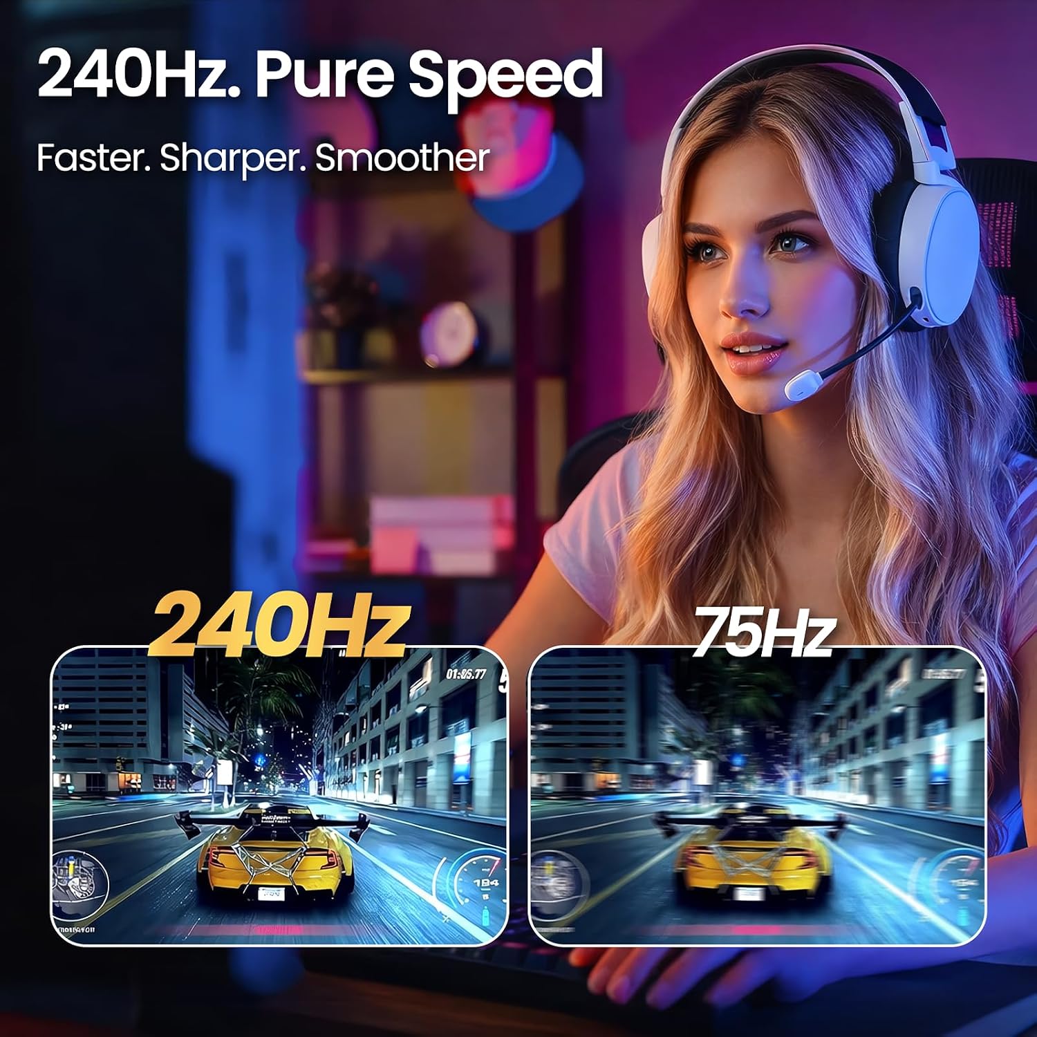 CRUA 34' Curved Gaming Monitor, 240Hz WQHD 3440x1440, UltraWide 21:9, 1500R VA, 120% sRGB, FreeSync, Built-in Speakers, Ideal for Gaming, Streaming, and Office Use, Wall Mountable Installs-Black